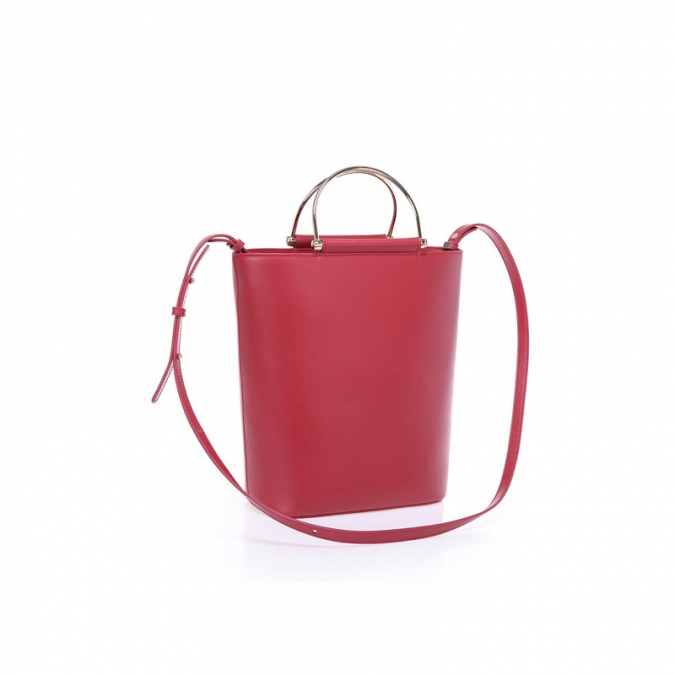 Red Vegan Leather Crossbody Bucket Handbag Purse 