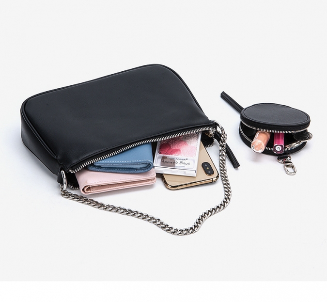 小さな丸い財布と新しいトレンディな女性の小さなジッパーショルダーバッグ 